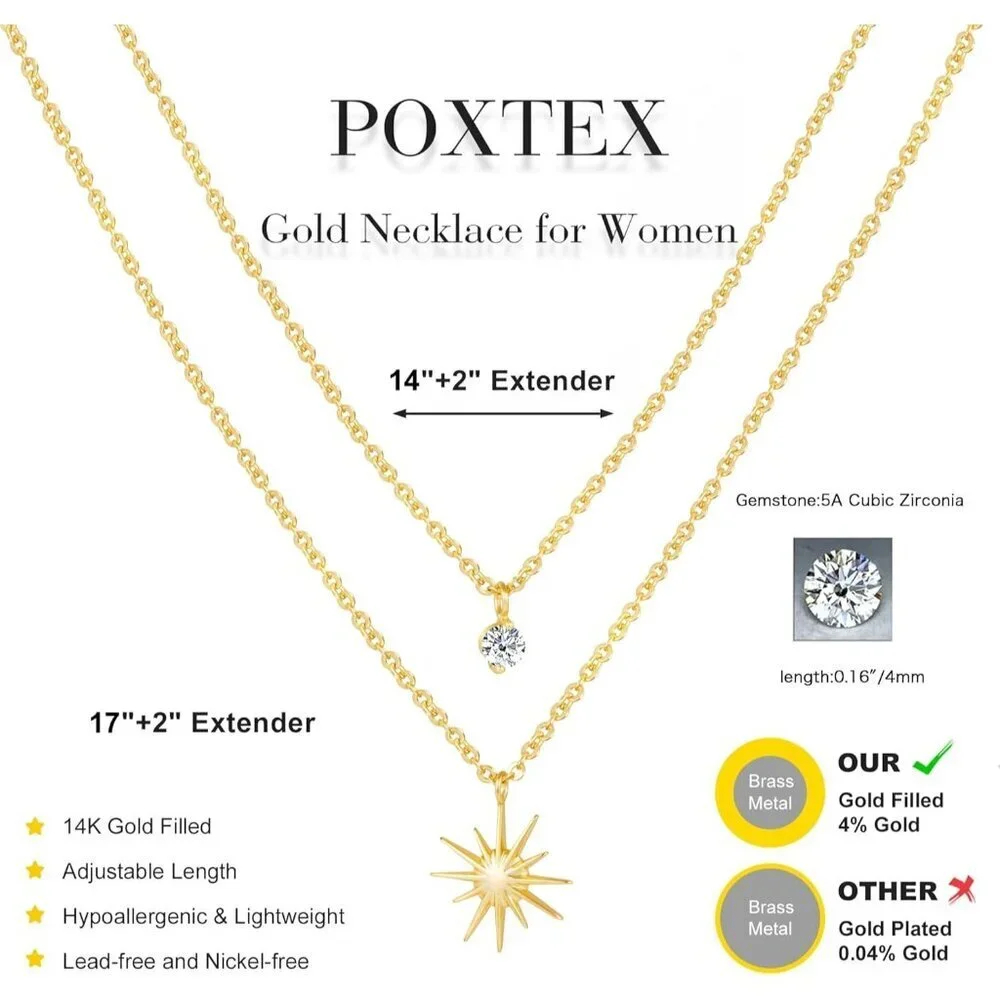 Women's 18 Sun Star CZ 14K Gold Silver Cross Necklace - Non Tarnish Jewelry - Picture 4 of 8
